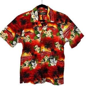 Favant Men Medium Aloha Hawaiian Shirt NWT Red Floral Cotton Made In Hawaii